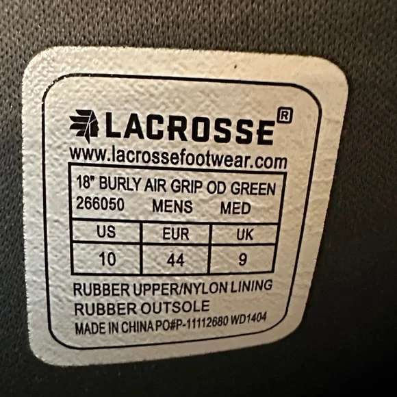 LaCrosse Olive Green Men’s Outdoor High Performance Rubber Boots - Picture 9 of 11